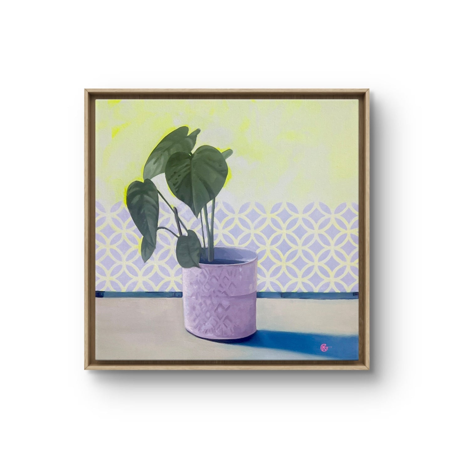 “Plant No.2 oil painting – nature-inspired botanical wall art in green and yellow”