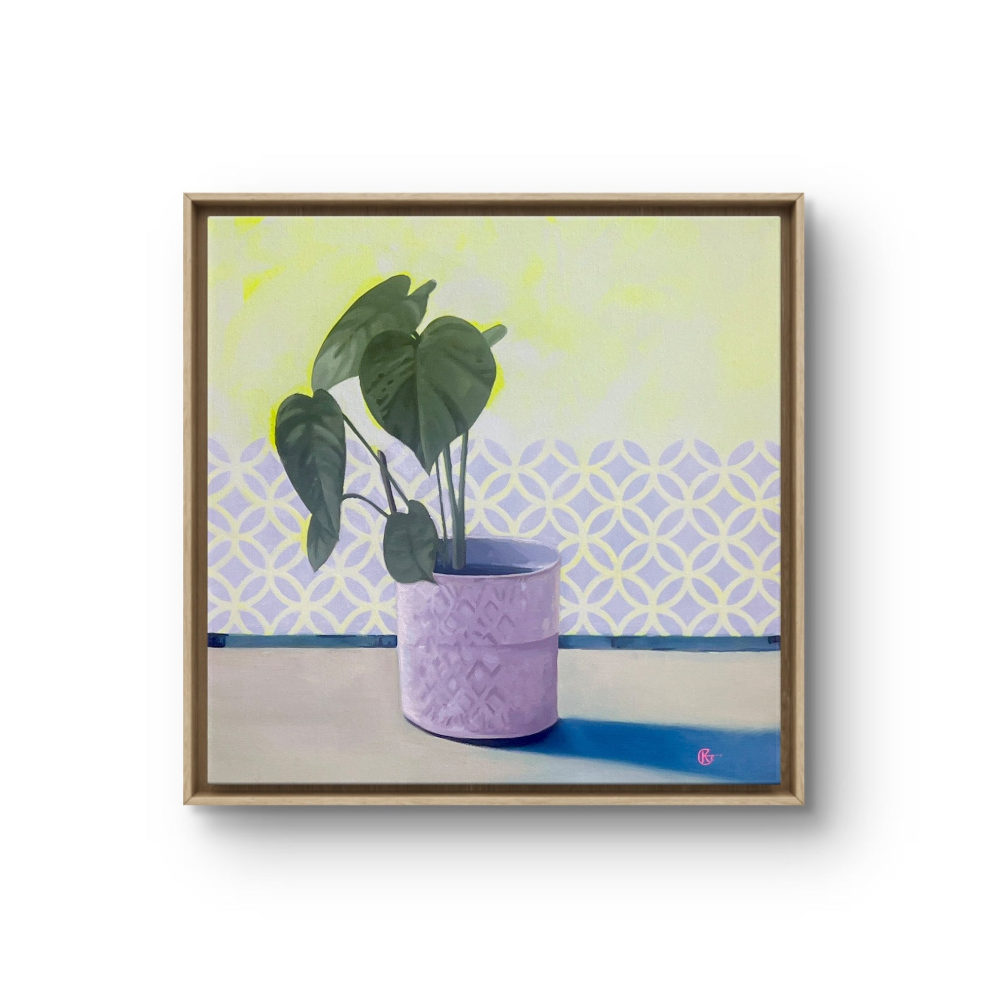“Plant No.2 oil painting – nature-inspired botanical wall art in green and yellow”