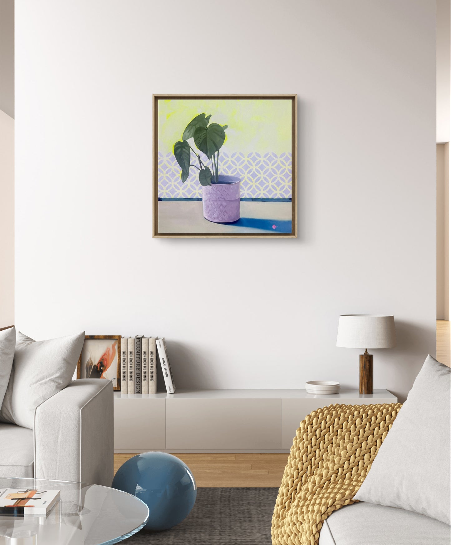 “Plant No.2 oil painting – nature-inspired botanical wall art in green and yellow”