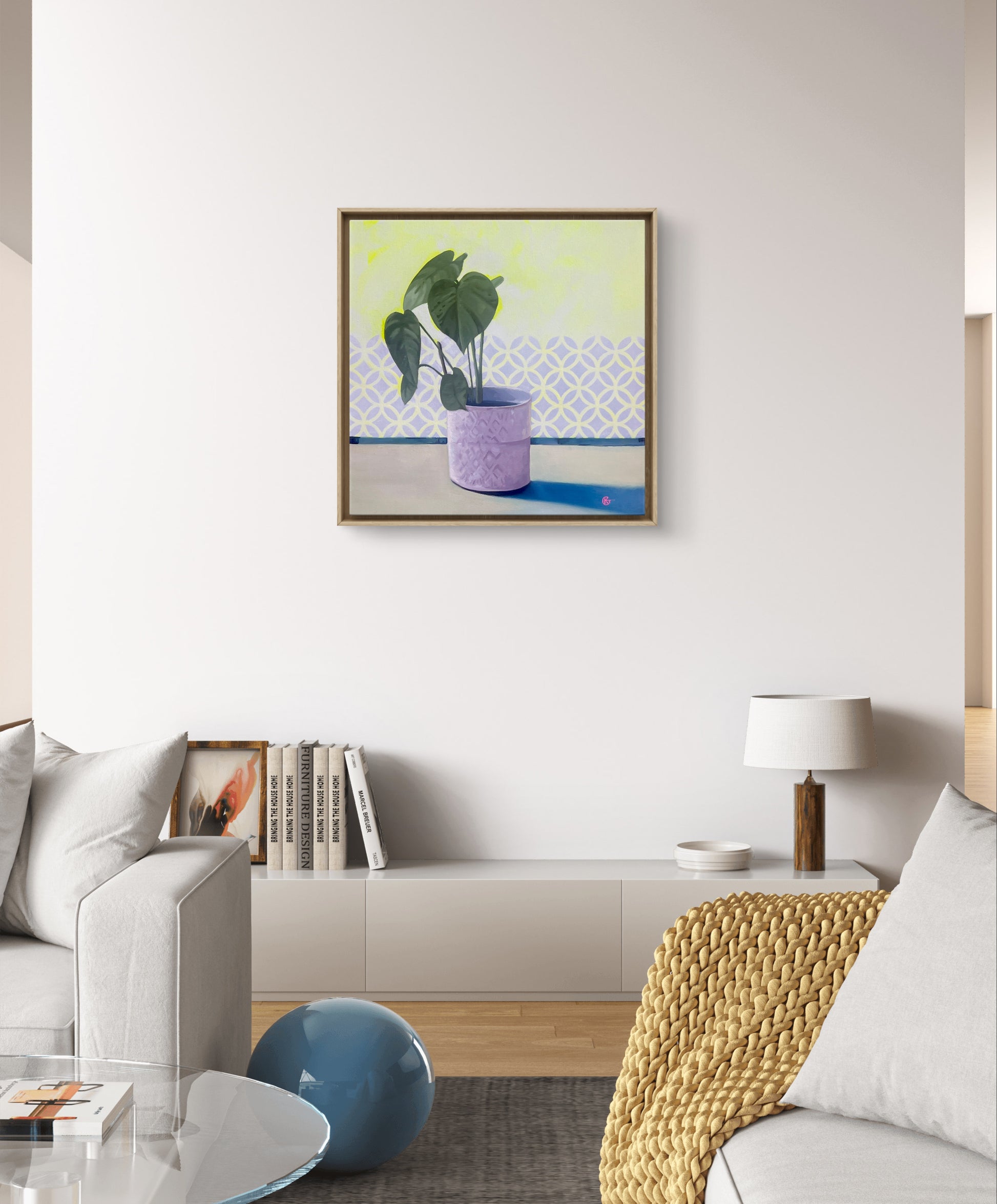 “Plant No.2 oil painting – nature-inspired botanical wall art in green and yellow”