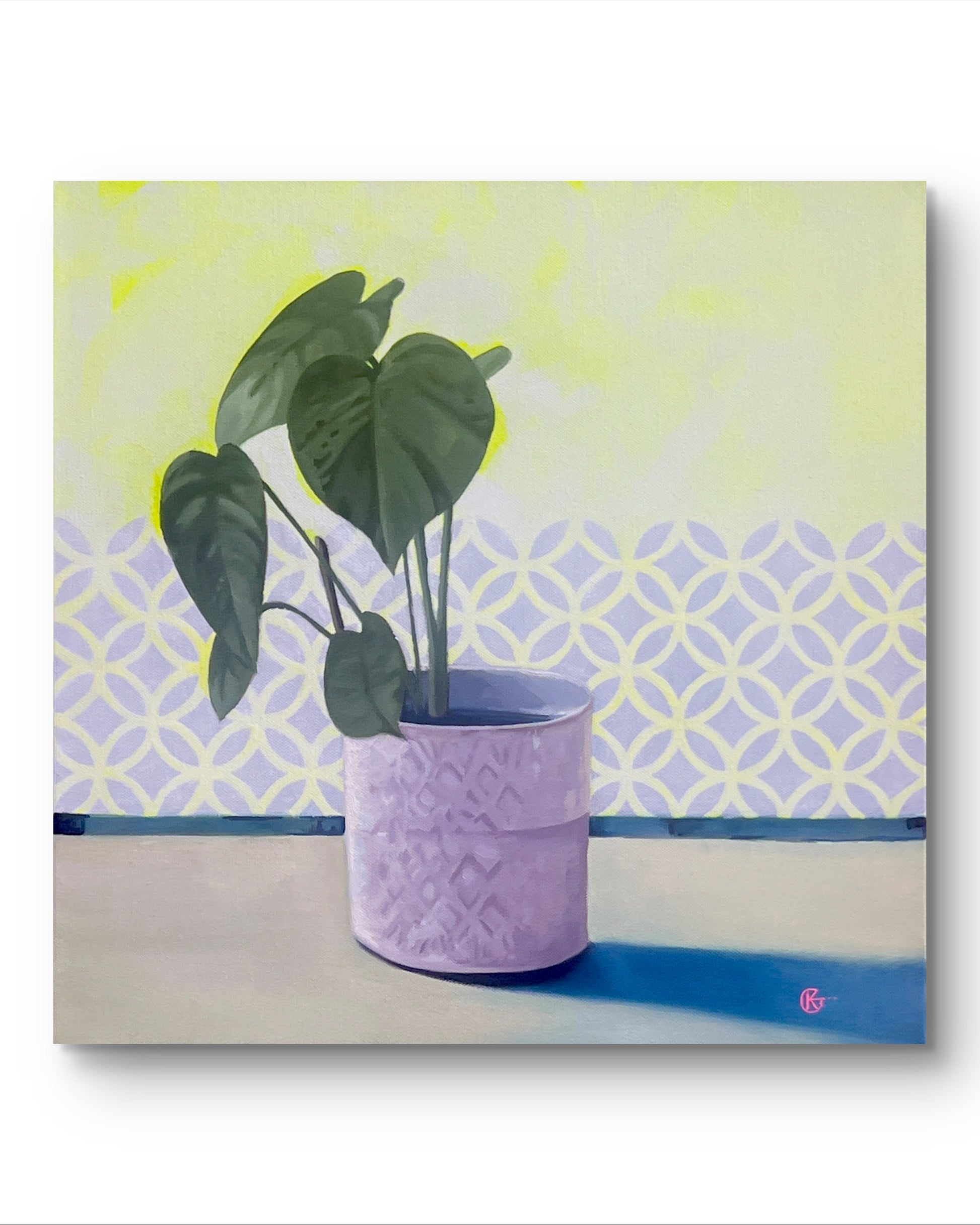 “Plant No.2 oil painting – nature-inspired botanical wall art in green and yellow”