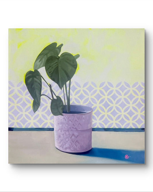 “Plant No.2 oil painting – nature-inspired botanical wall art in green and yellow”