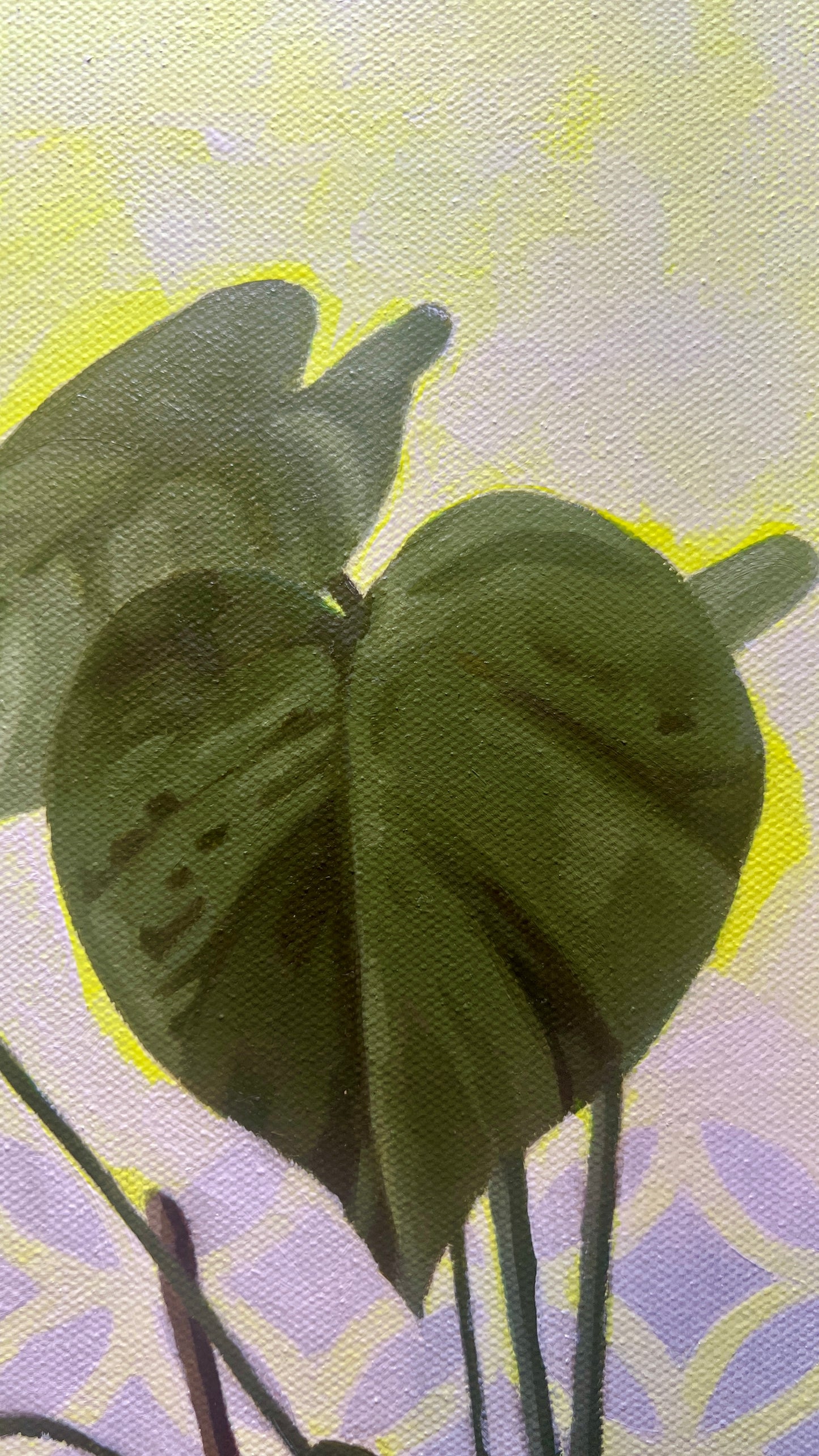 “Plant No.2 oil painting – nature-inspired botanical wall art in green and yellow”