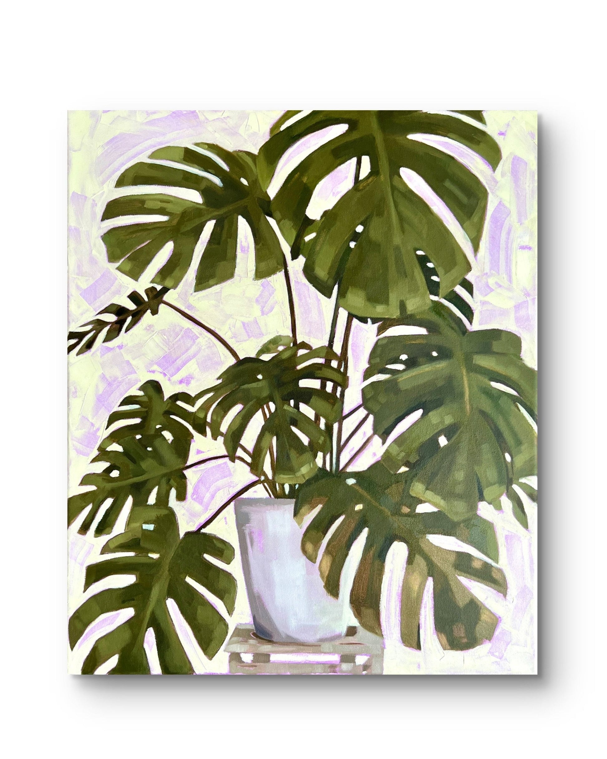 “Monstera No.1 botanical oil painting on canvas, 20x24 inches, green tones”